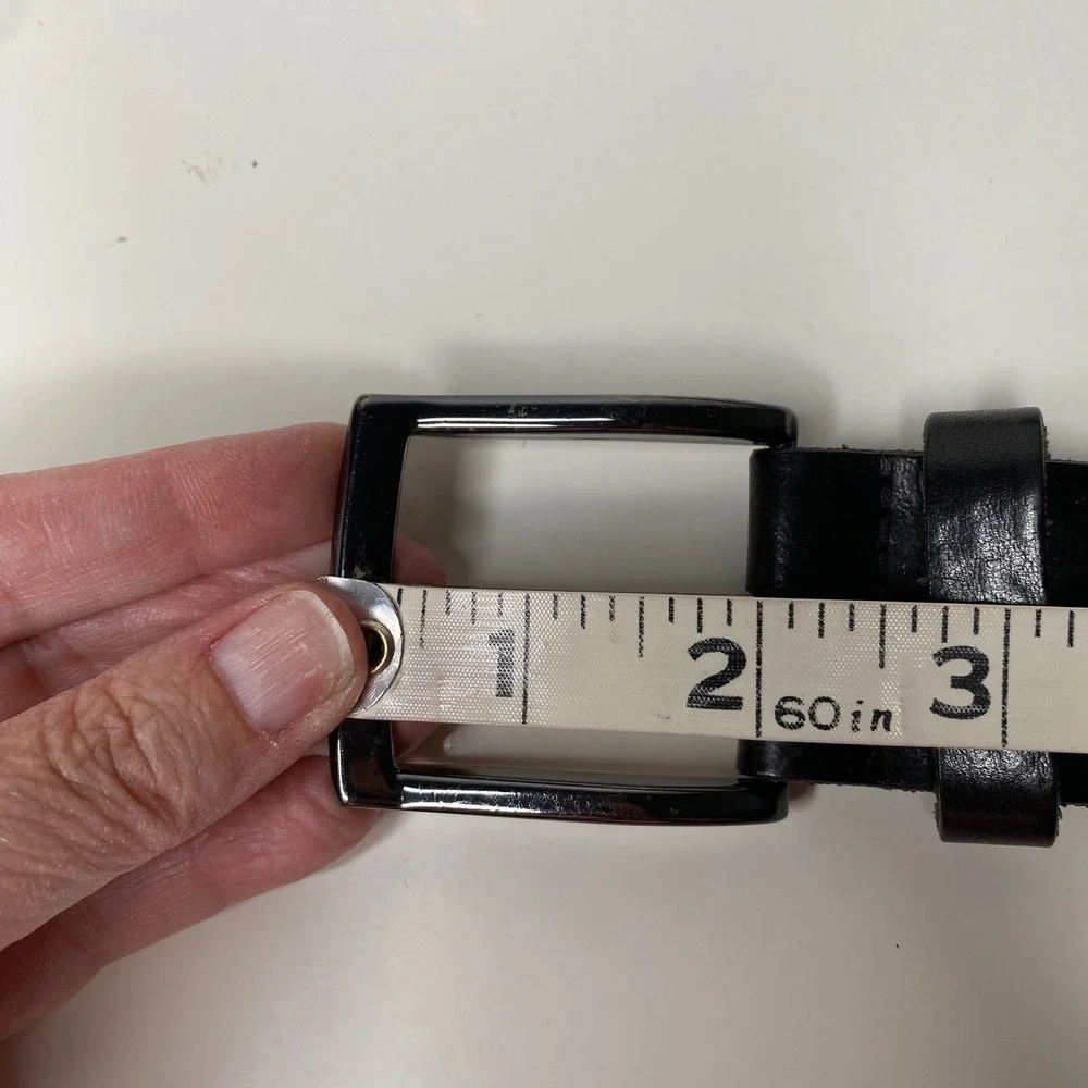KARL LAGERFELD Mens Black Leather Belt Silver Buckle Size 105/40‎